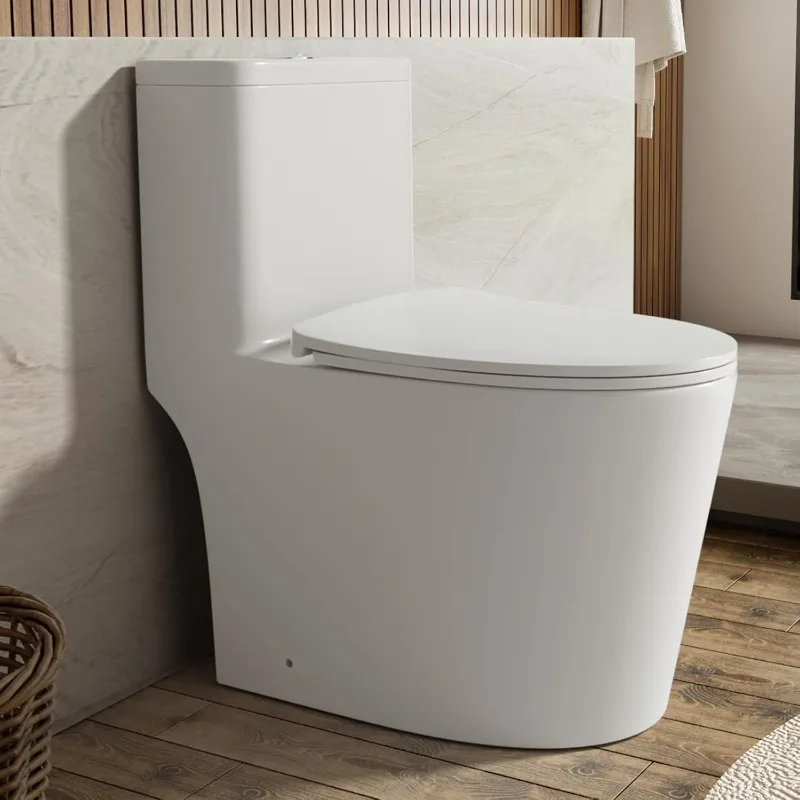 Dual Flush Elongated Standard One Piece Toilet with Comfortable Seat Height, Powerful & Quiet Dual Flush Modern Toilet