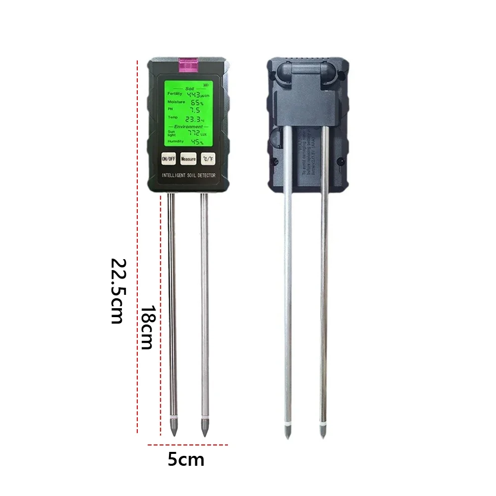 6 in 1 Soil Tester Digital PH Meter LCD Display Soil Thermometer Multi-Function Temperature Humidity Tester for Potted Plants