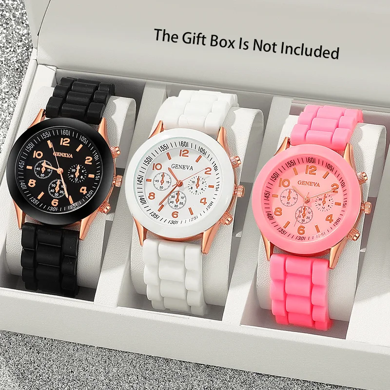 2/3PCS Women's Watch Fashion Arabic Dial Silicone Strap Quartz Watch Set Suitable for Daily Wearing