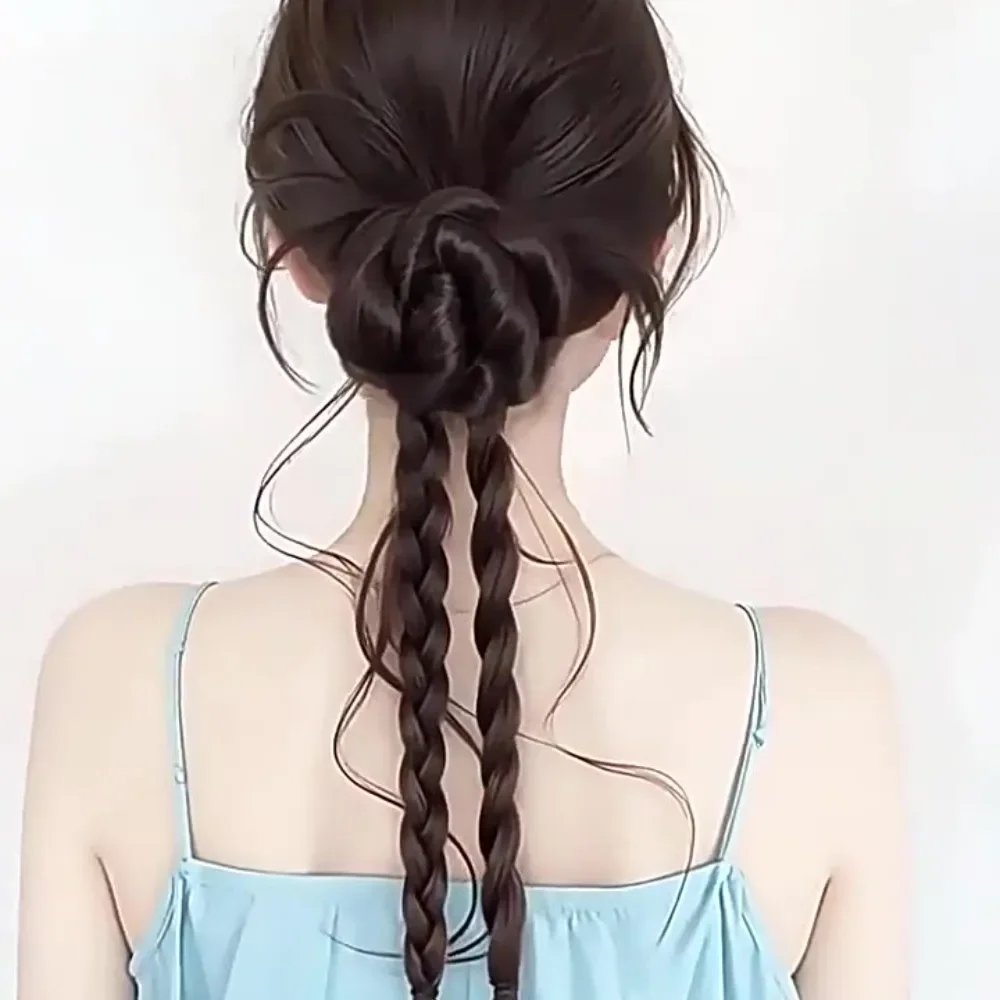 50 سنتيمتر كسول الطبيعية ريشة الدجاج الاصطناعية رئيس شعر مستعار كليب فتاة حلوة الملتوية الضفائر شعر مستعار ذيل حصان #4