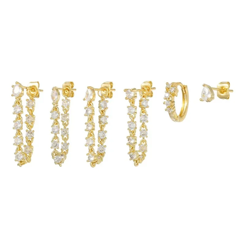 6pcs 925 Sterling Silver Earrings Set for Women Teen Girls Fine 18K Real Gold Plated Galaxy Starlight Tassel Earring Jewelry Set