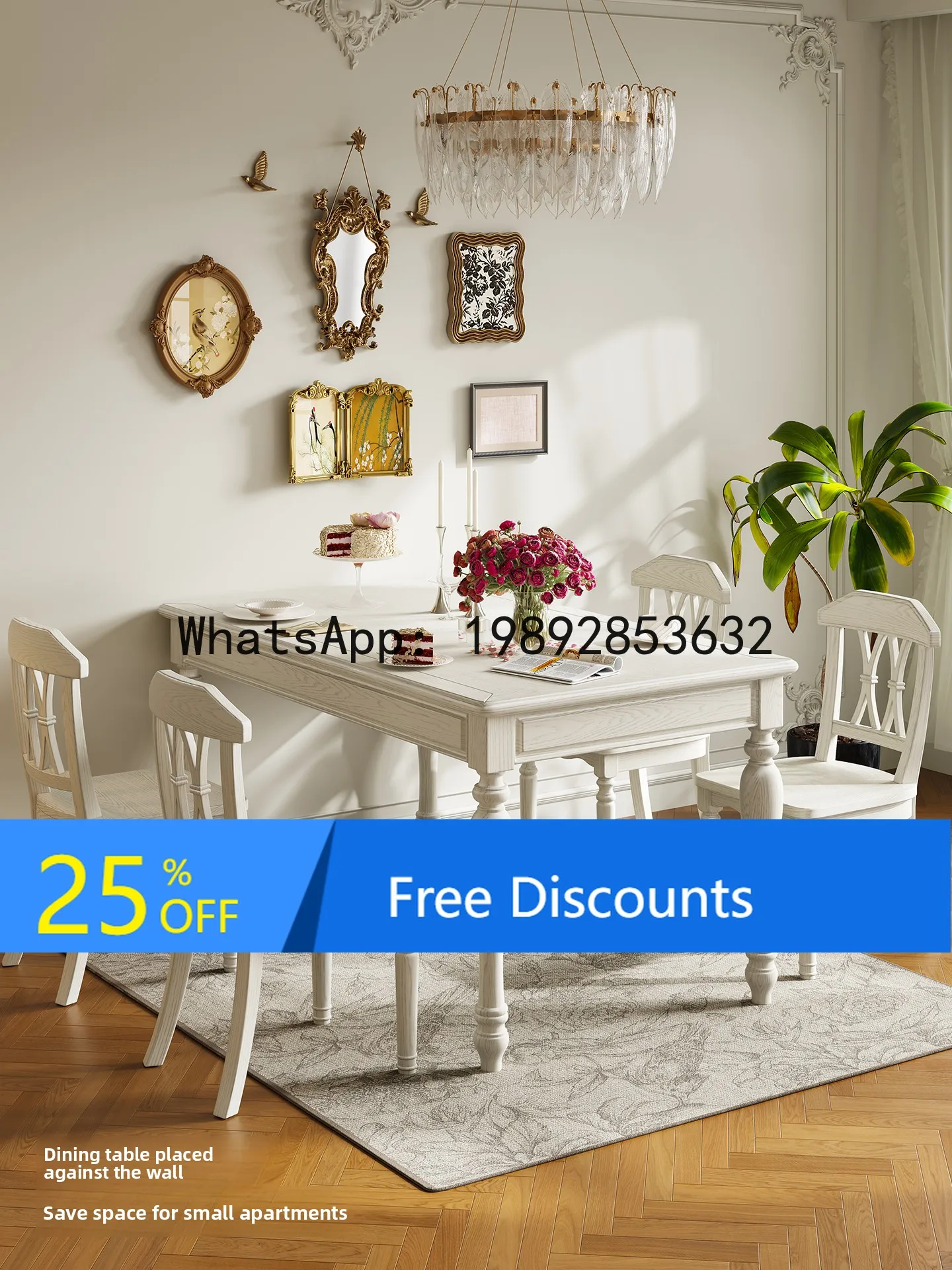 

YFY French Style Dining Table Home White Solid Wood and Chair Small Restaurant American Style White Ash Wood Dining Table