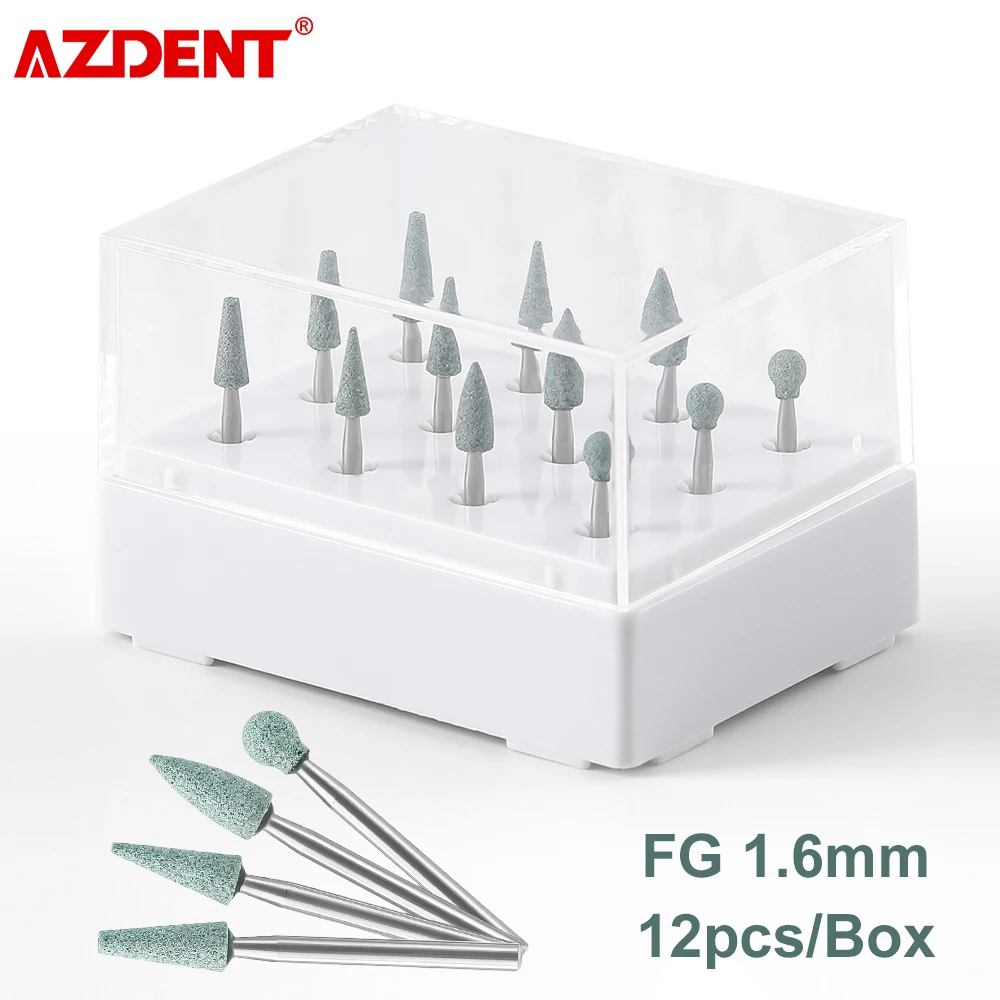 AZDENT 12pcs/Box Dental Polishing Green Stones FG Burs Aluminum Oxide Abrasive Coarse Bur Fit for Contra Angle Handpieces