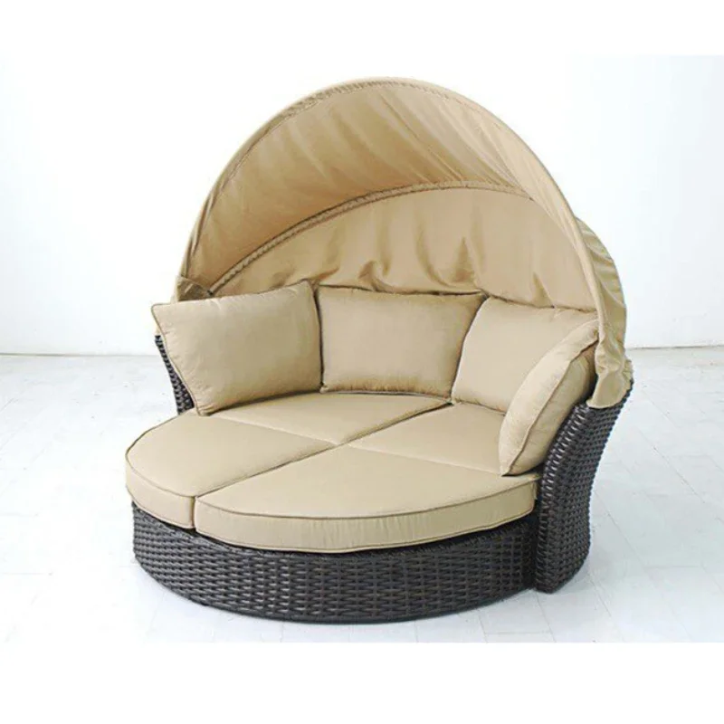 Hiện Đại Size Lớn Ngoài Trời Xa Nắng Len Mây Tròn Daybed Với Tán Trượt Patin Đồ Nội Thất Tròn Sang Trọng Bãi Biển Sunbed