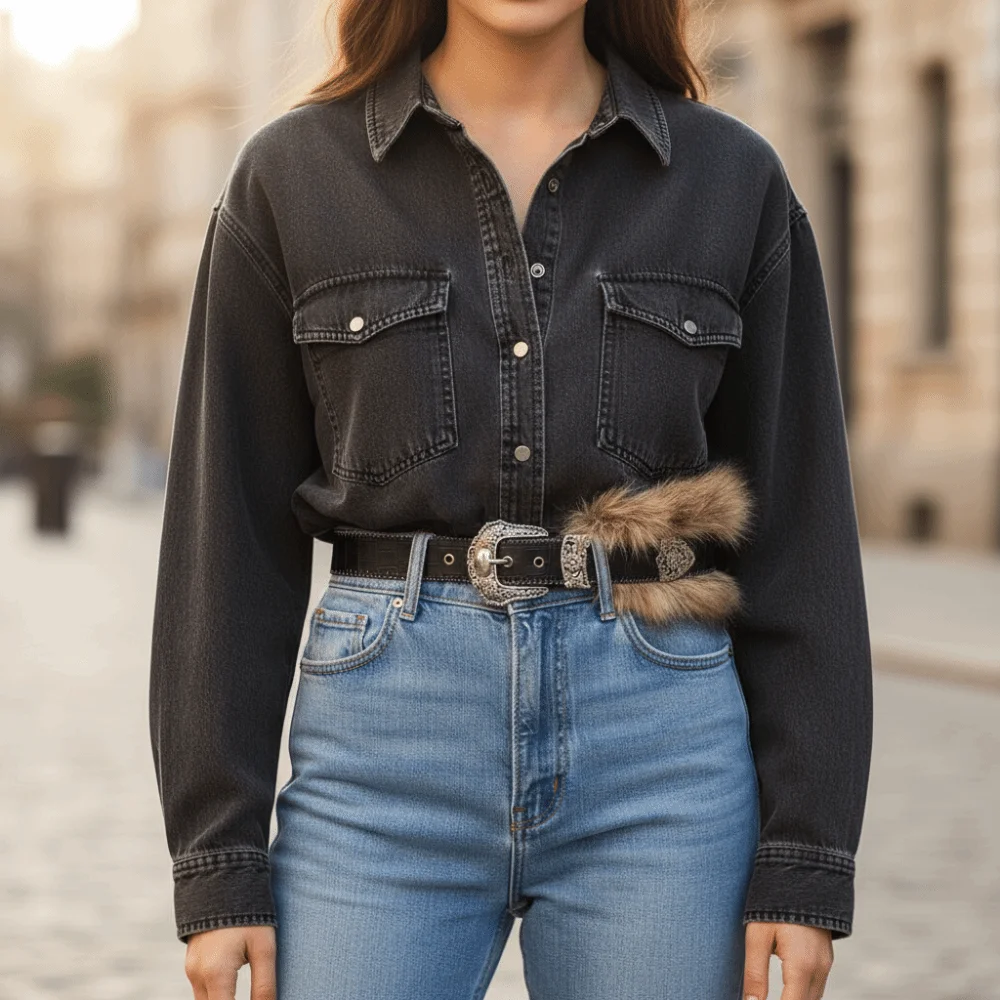 Cintura in pelliccia di pelle retrò di personalità Cintura larga con rivetti stile punk Cintura in peluche Y2K stile occidentale da donna