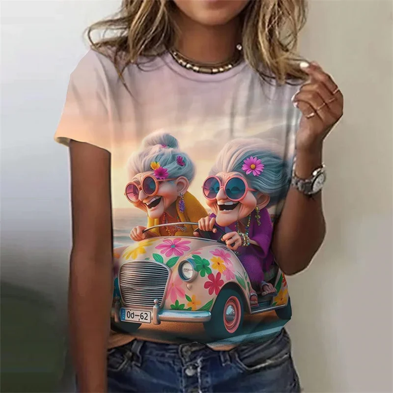 

Trendy Granny Pattern T-Shirt Women Cartoon Personality 3D Printed Short Sleeves Summer Harajuku Loose T Shirts O-Neck Tops Tees