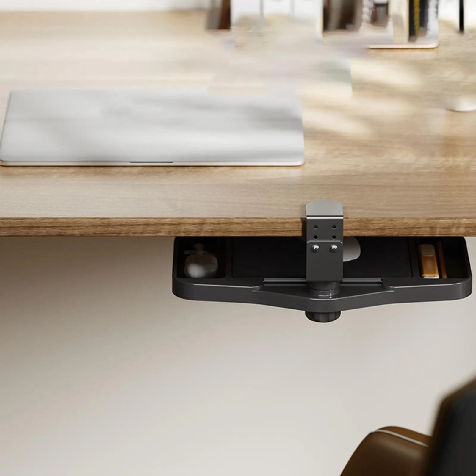 Under Desk Mouse Tray Adjustable Height Easy to Install Clamp on Desk Organizer for Study Room Workplace Office Dorm Bedroom