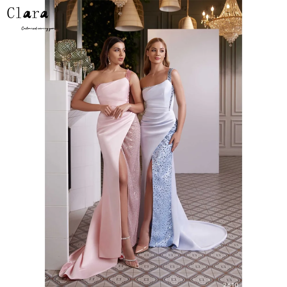 

Clara Custom Pink Shiny Side Slit Off the Shoulder Evening Luxury Dress 2025 Women's Ball Gown Dresses for Luxury Party Elegant