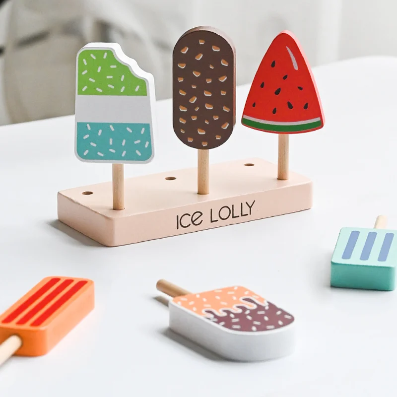 6pcs Wooden Ice Cream Set Kids Pretend Play Toys Kitchen HousePlay Game Children Toys Early Learning Educational