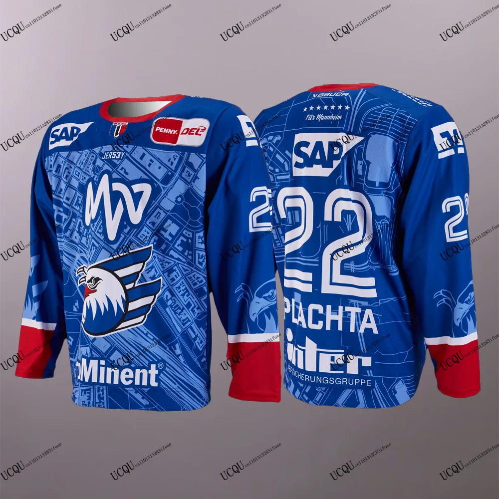 DEL Adler Mannheim Home 2025-26 Deutsches Hockey-Trikot, 3D-Druck, Rundhals-Langarm-T-Shirt, Sport, Erwachsene, Kinder, Unisex, Weihnachten