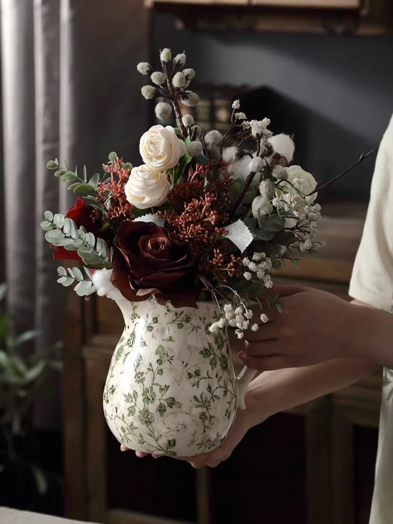 

Винтажный деревенский керамический маленький цветочный горшок, украшение для домашней столешницы, сухие цветы, гидропонные сосуды, зеленые растения, садоводство