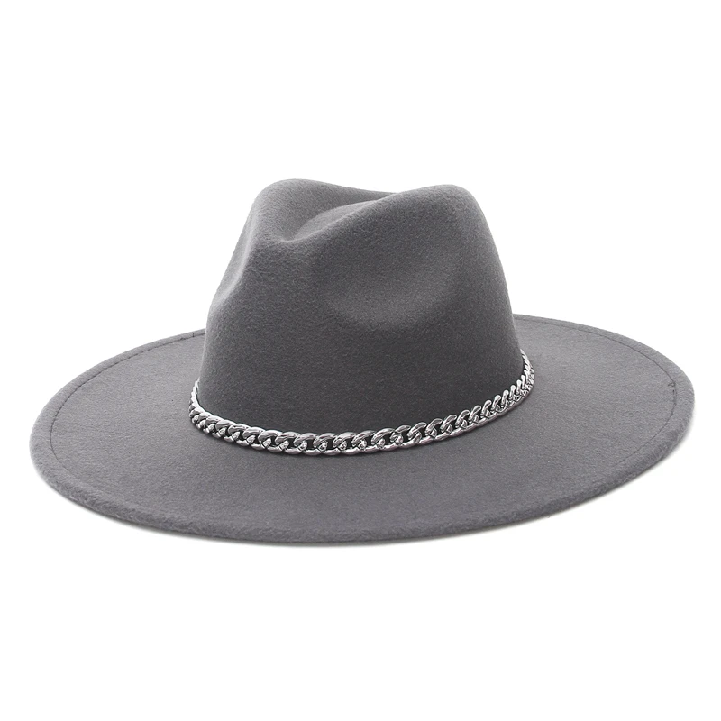 

GEMVIE Wide Brim Fedora Hat Women Men Winter Autumn Felt Hats for Classic Chain Wedding Fedoras