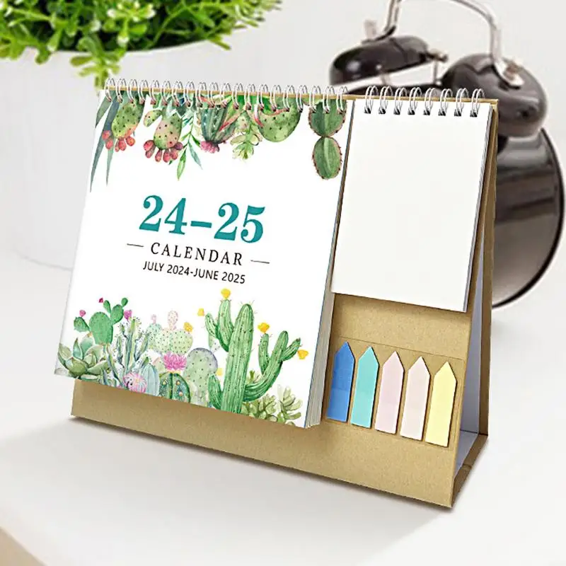 Small Desktop Calendar July 2024-June 2025 Calendar Pocket Design Small Desk Flipping 2025 Daily Scheduling With Cactus Patterns