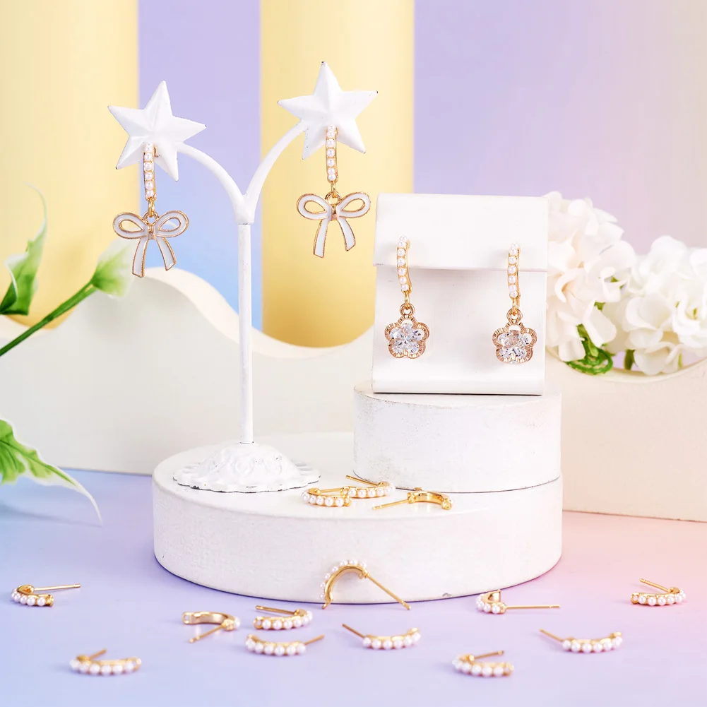 30pcs Brass Stud Earring Findings With ABS Plastic Imitation Pearl Beads for Women Earrings DIY Jewelry Making view 3