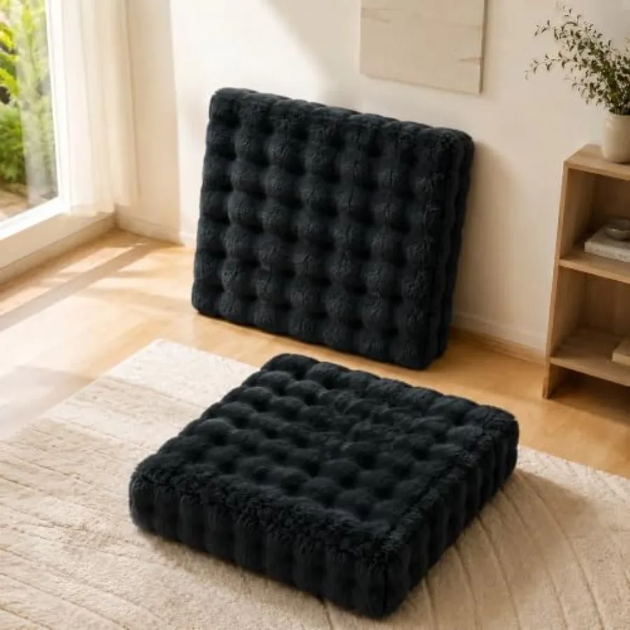 2 Pcs High Density Foam Floor Pillow - Upgraded Large Pillows Seating for Adults - Outdoor Floor Cushion with Soft Tufted Cover