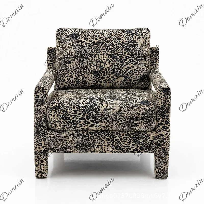 XB Living Room Leopard Print Italian Luxury Armchair, Retro Mid-Century Single Sofa Design Lounge Chair
