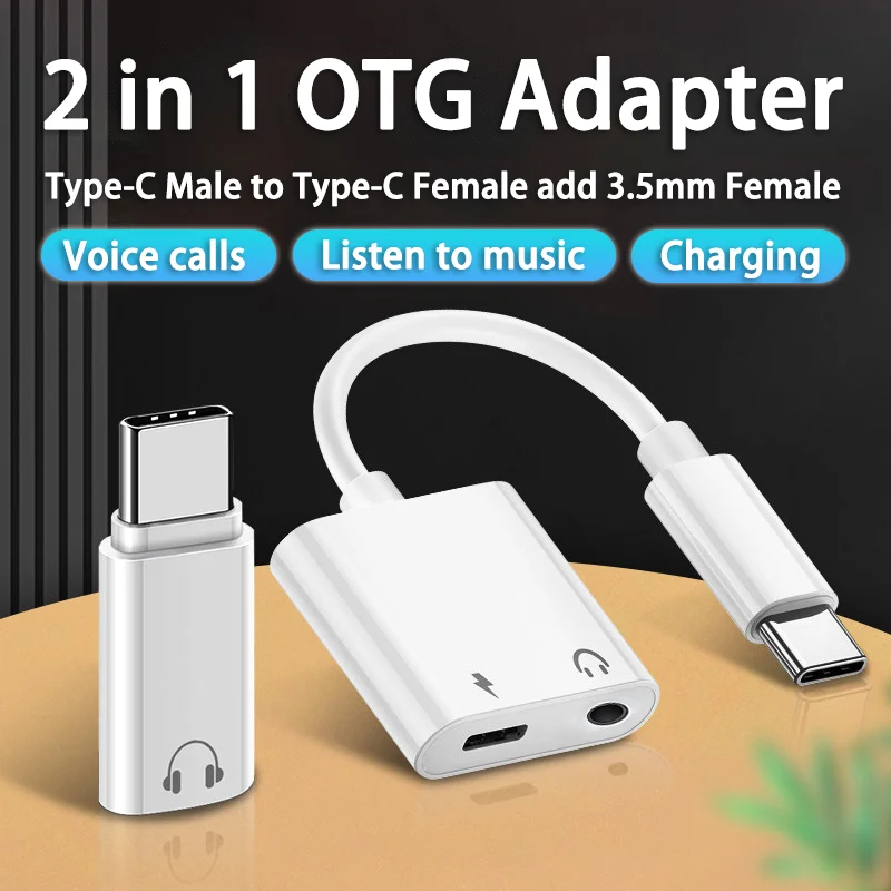 Kebiss 2 In 1 Splitter AUX Cable adattatore OTG per Samsung Xiaomi Redmi Huawei USB C a Type C aggiungi connettore di linea Audio Jack da 3.5mm