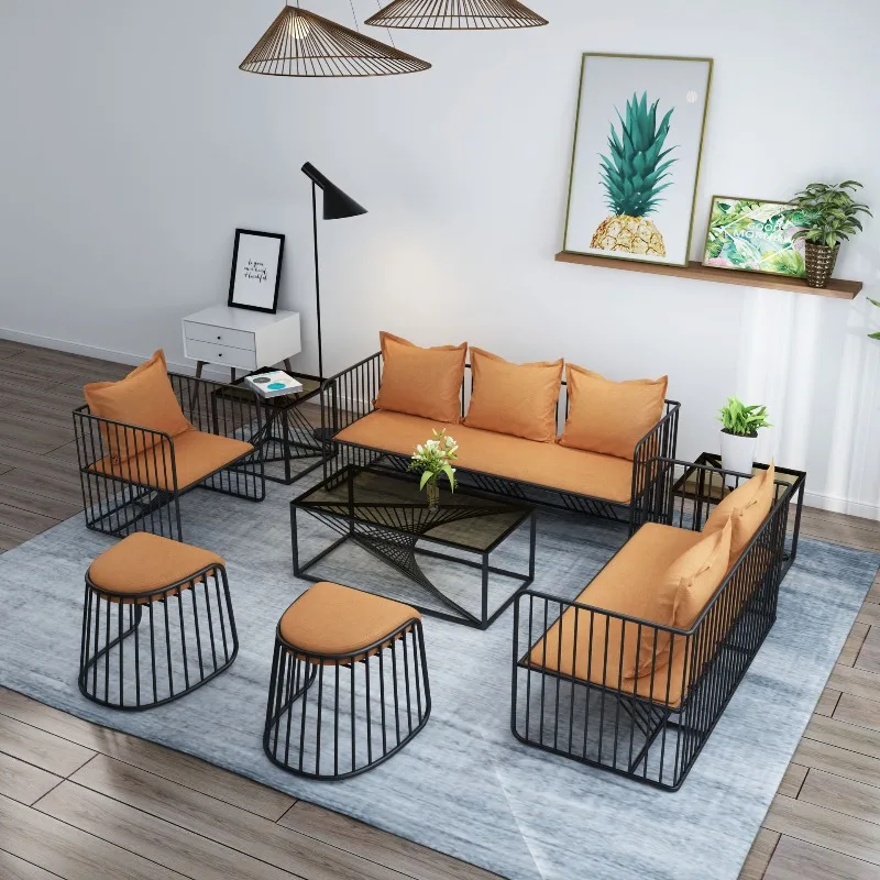 Nowoczesna, prosta sofa materiałowa do salonu, lekka luksusowa sofa wypoczynkowa, sofa do negocjacji biznesowych, zestaw z stolikiem kawowym.