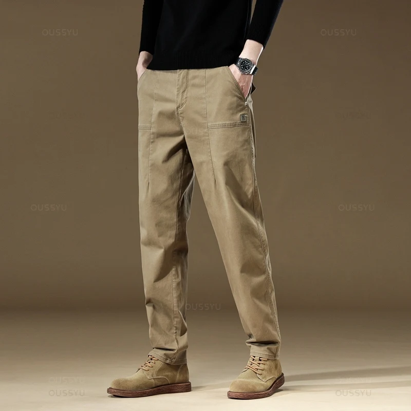 New 97% Cotton Cargo Trousers Men Outdoor Fit Straight Solid Color Work Sweatpants Man Jogger Overalls Korean Casual Pants Male