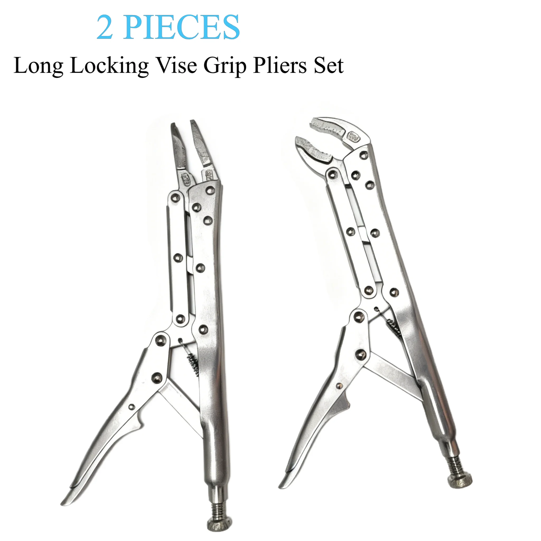 12Inch Extended Long Locking Vise Grip Pliers Set, Straight Head / 45 Degrees Head Needle Nose Pliers Set, Fast Release Design,