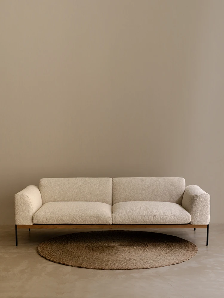 Japanese style down fabric sofa, minimalist living room, small unit, Nordic solid wood straight row sofa