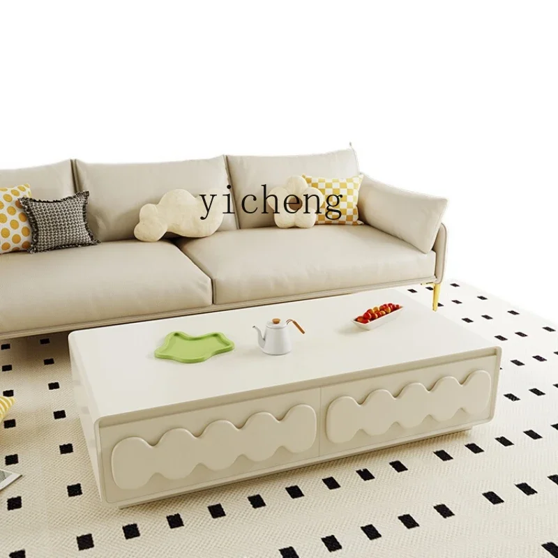 ZC Tea Table Cream Style French Simplicity Living Room Home Fishbone Rectangular Tea Table