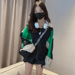 New Girls Spring Jackets Outerwear Zip Sweatshirt Casual Loose Children's Korean Hoodie Sweatshirts Coats Color Block Boys Tops