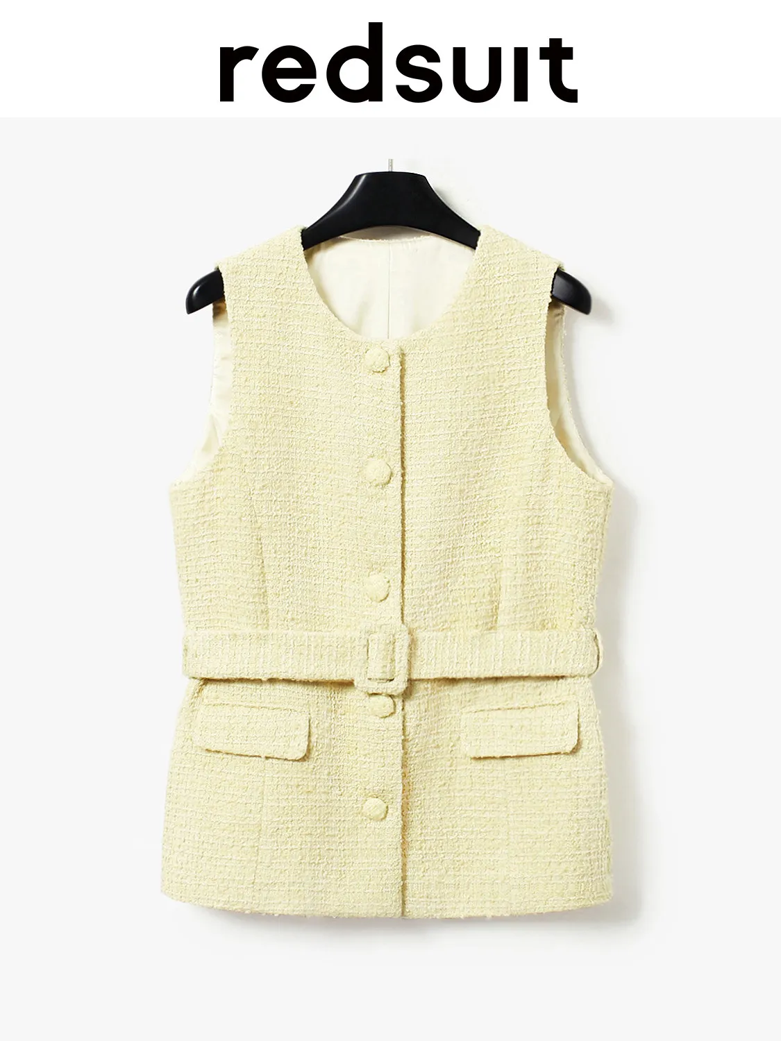 New Fine blend yellow vest, round neck waistband sleeveless top Custom size