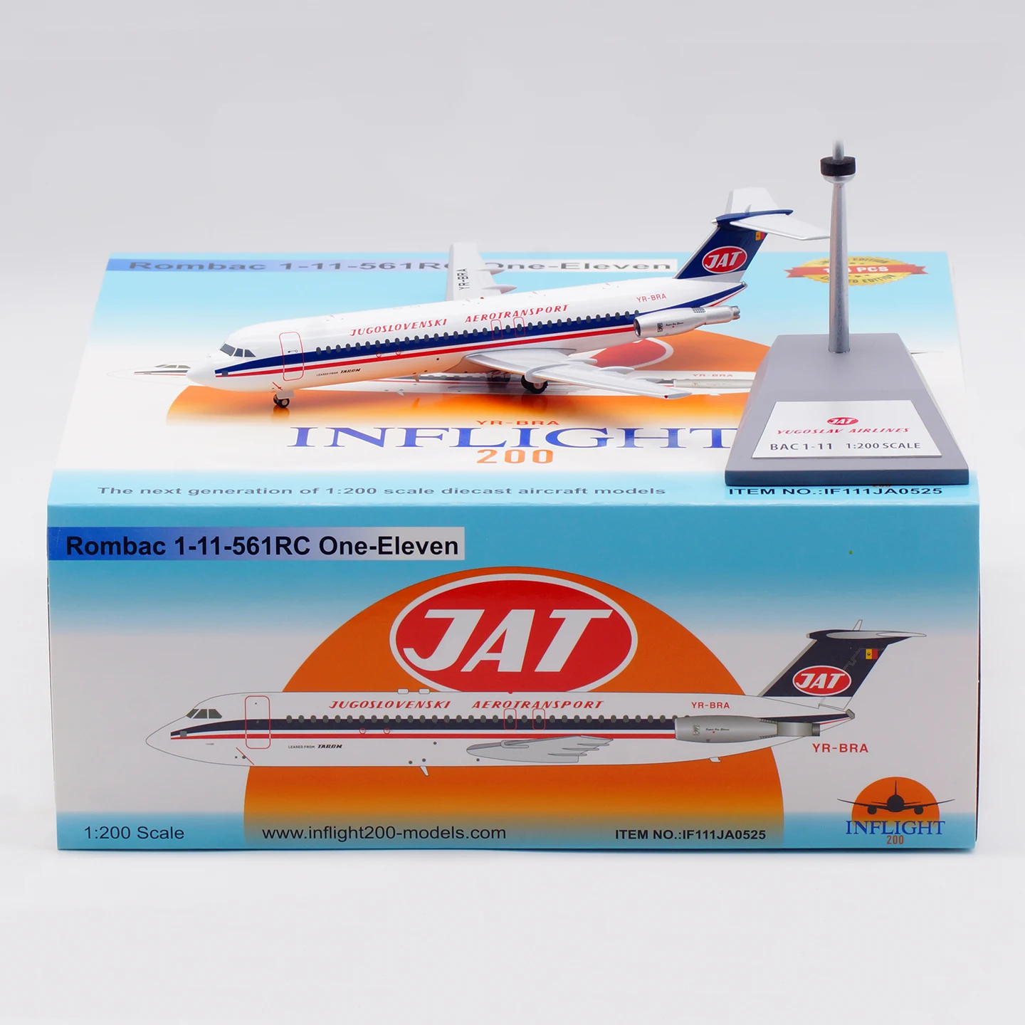 IF111JA0525 طائرة قابلة للجمع مصنوعة من خليط معدني هدية طيران 1:200 JAT - الخطوط الجوية اليوغوسلافية BAC 111 نموذج طائرة دييكاست أحد عشر YR-BRA