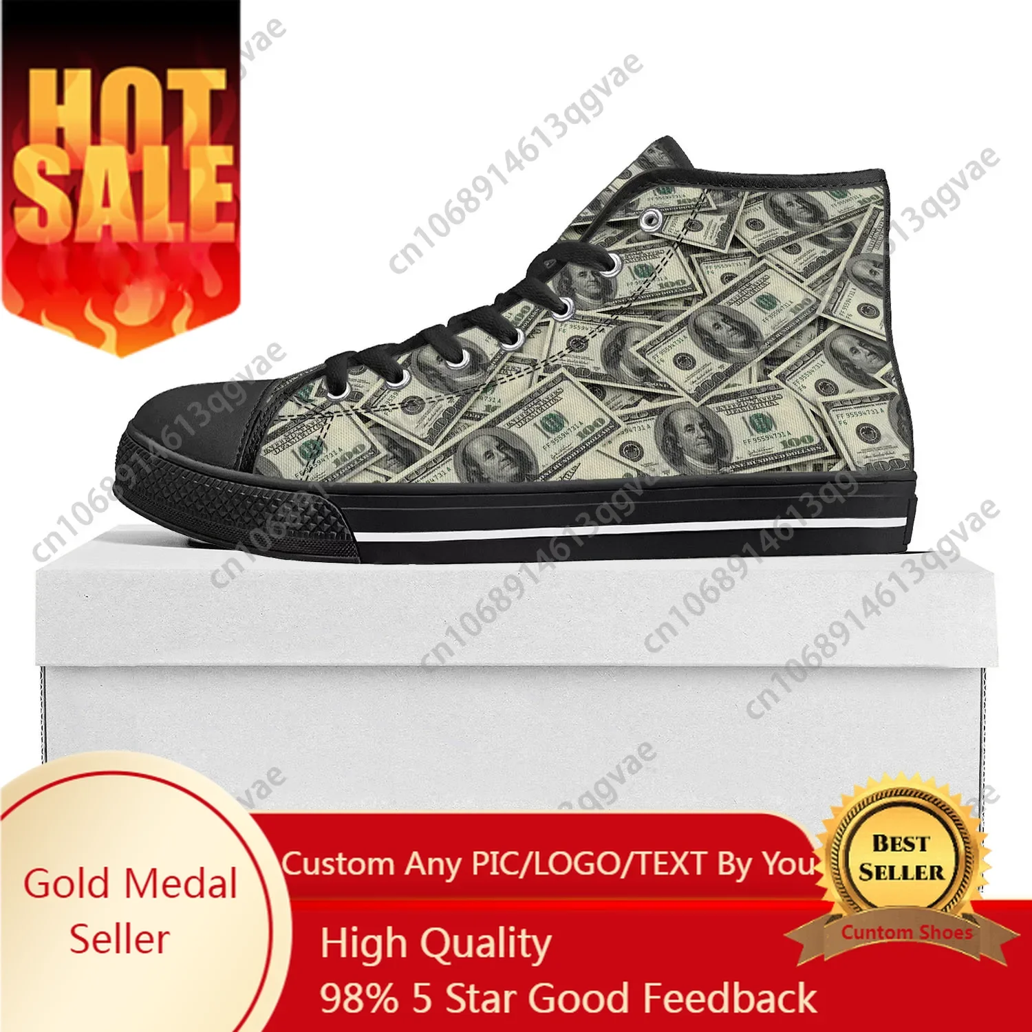 

Dollar Printed Popular High Top High Quality Sneakers Mens Womens Teenager Canvas Sneaker Casual Couple Shoes Custom Shoe Black