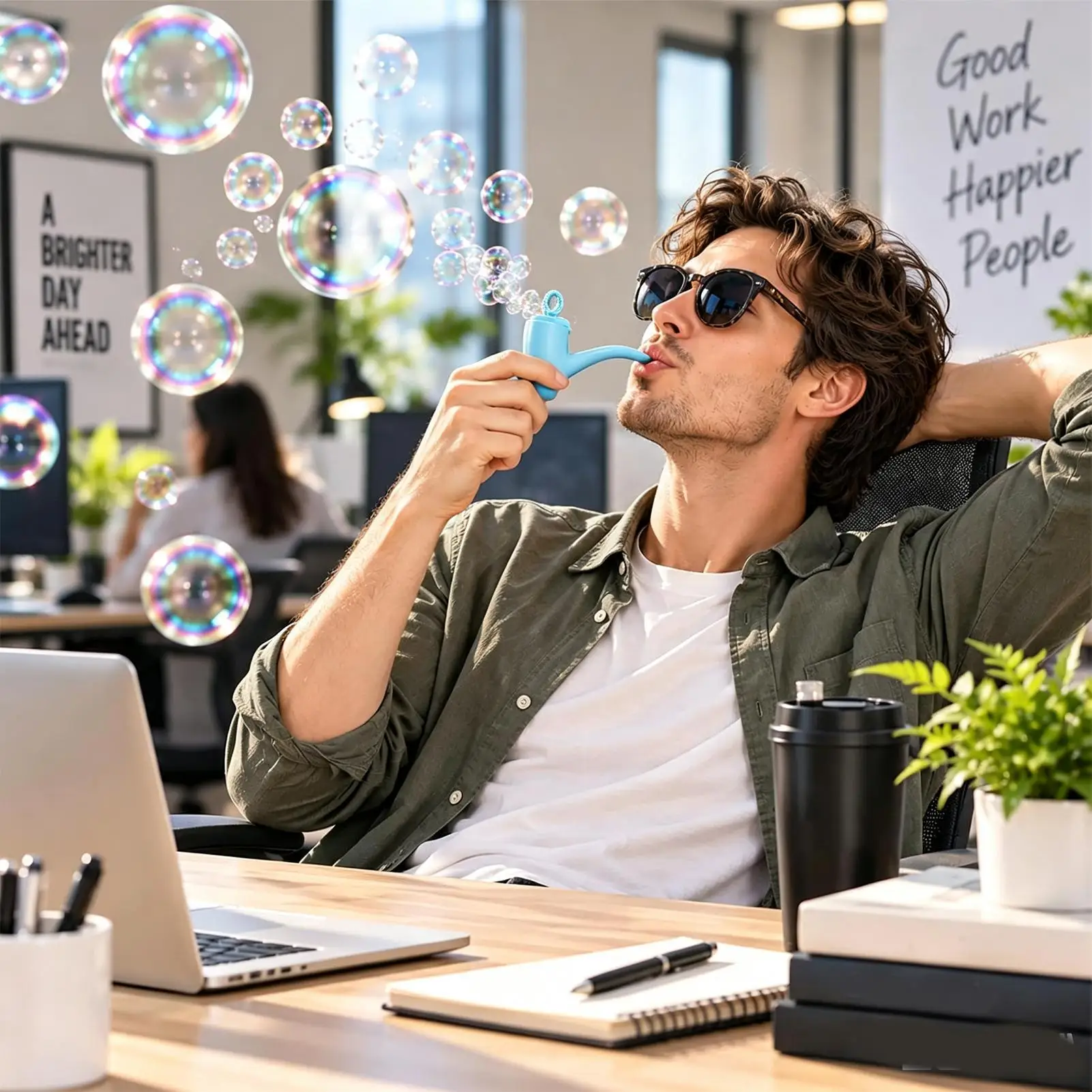 Bubble Blowing Pipe 10ml Pipe Shape Party Favors with Foldable Ring Novelty Bubble Wand for Men Women Travel Office Beach Park