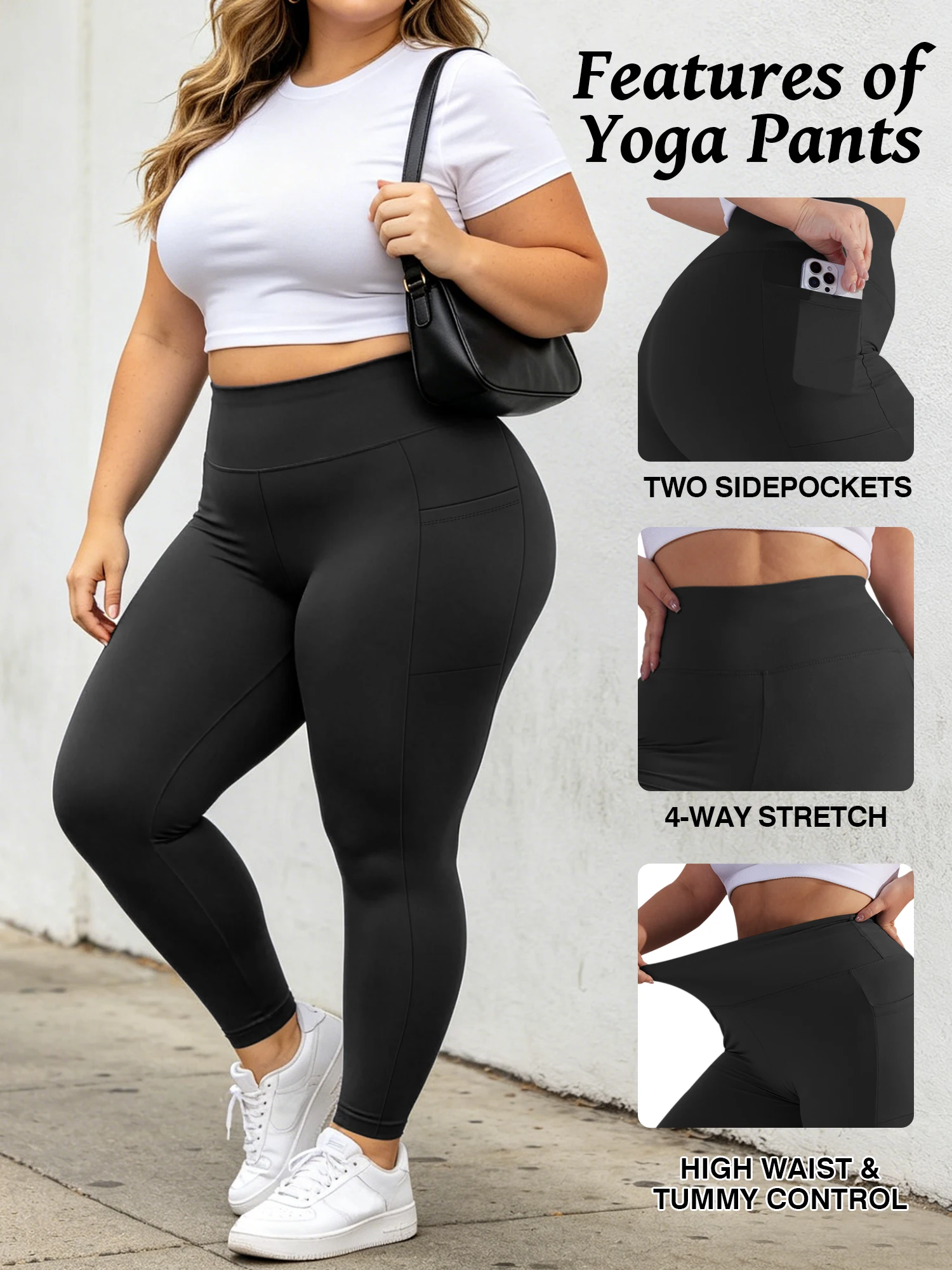Plus Size Leggings for Women with Pockets Tummy Control Plus Size Yoga Pants High Waist Workout Clothes