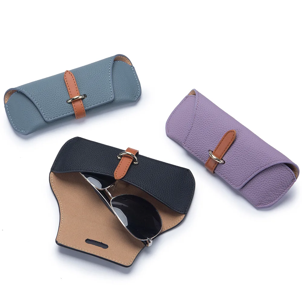 Portable Genuine Leather Glasses Case Flexible Sunglasses Pouch Slim Case for Women Men Horizontal Eyeglass Case Eyeglasses Bag