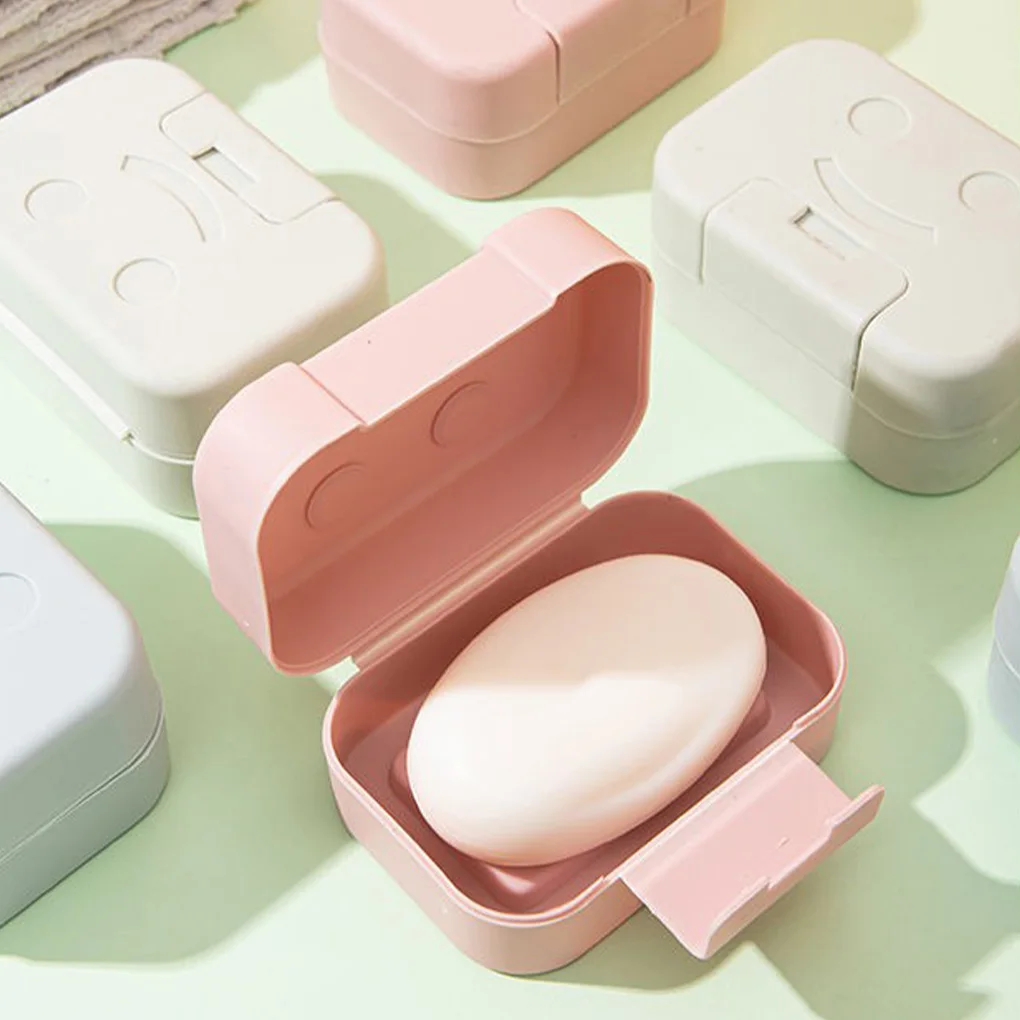 Waterproof Travel Soap Box Case Bathroom Holder Dish with Lid Lockable Lovely Convenient Candy Color for Accessory