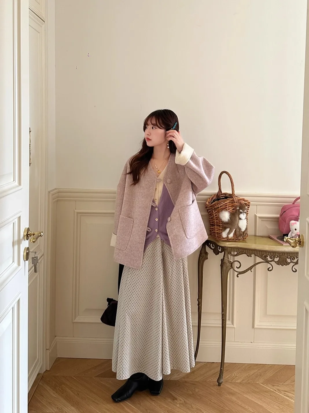 

ReallyWhy двусторонний шелковый шерстяной шарф с кроличьим мехом, двухцветный новый китайский верхняя одежда для женщин, зимняя коллекция