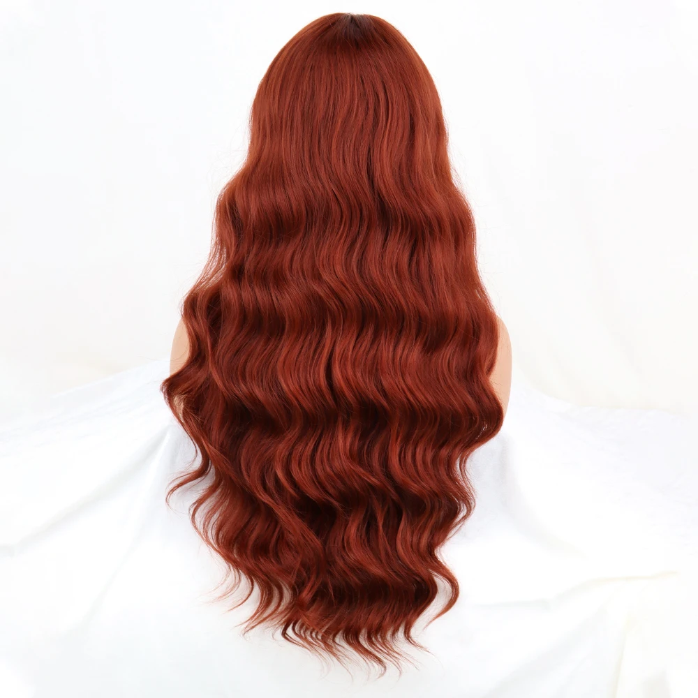 WERD Long Wavy Wine Red Synthetic Wig For Women\'s Heat-Resistant Natural Half Part Cosplay Party Lolita Wig