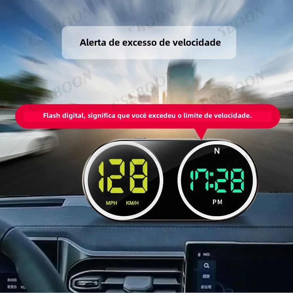 Carro hud head-up display gps velocímetro digital kmh mph interruptor gratuito relógio gps satélite para todos os veículos de energia plug and play