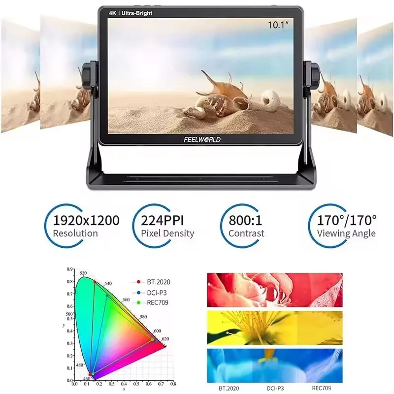FEELWORLD LUT11S 10.1 Inch Ultra Bright 2000nit IPS Touch Screen Monitor 3DLUT 3G-SDI HDMI-Compatible for DSLR Camera