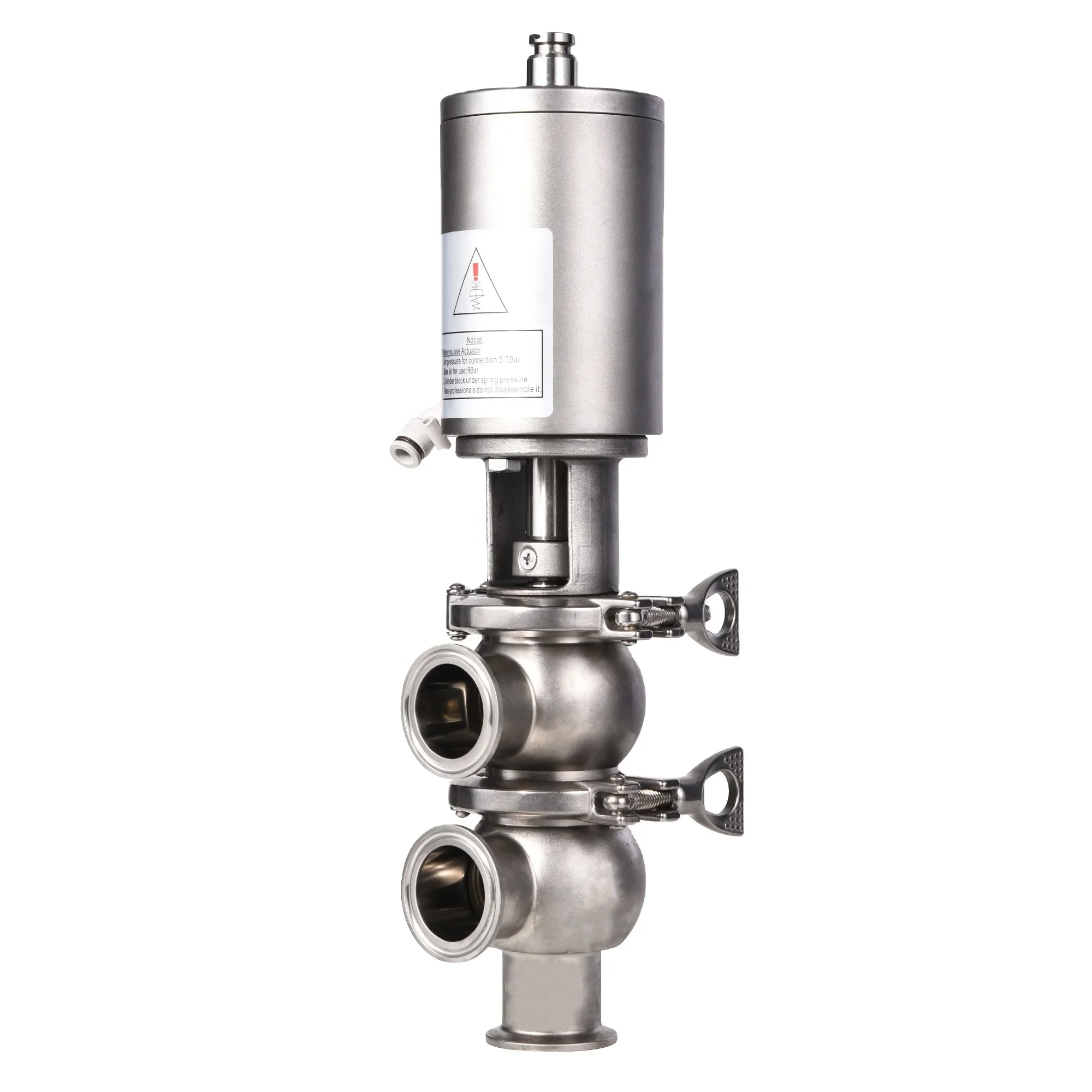 Stainless steel SS304 SS316L Sanitary Pneumatic Three Way Valve Stop Reversing Valve For Fluid Diverter