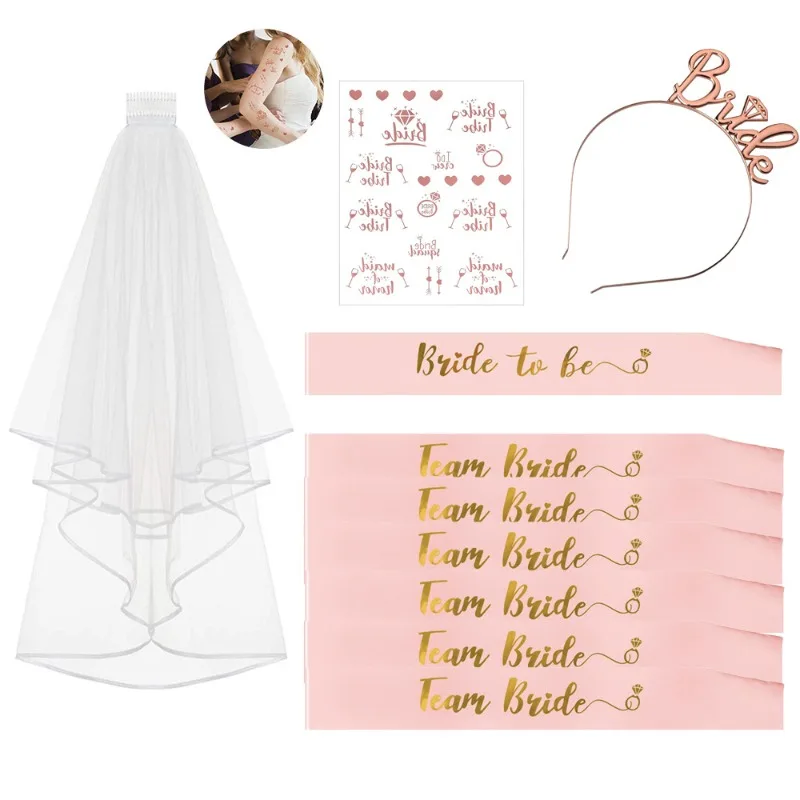 Single Party Bride to be Headband Wedding Set Rose Gold Tattoo Sticker Team Bride Etiquette Band Festival party supplies