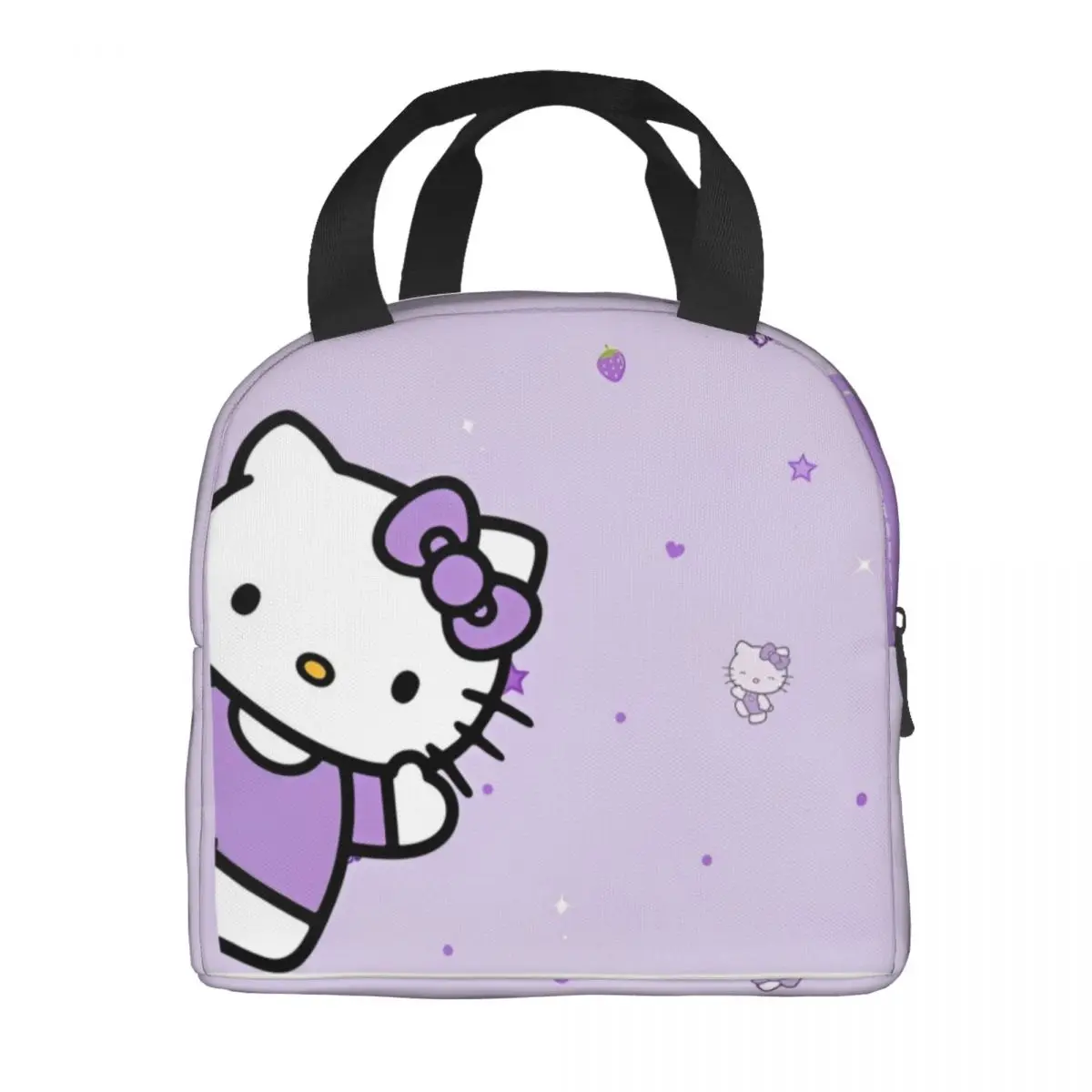 Hello Kitty Purple Heart Pattern Insulated Lunch Bag Cooler Bag  Meal Container Large Tote Lunch Box Food Handbags School Picnic