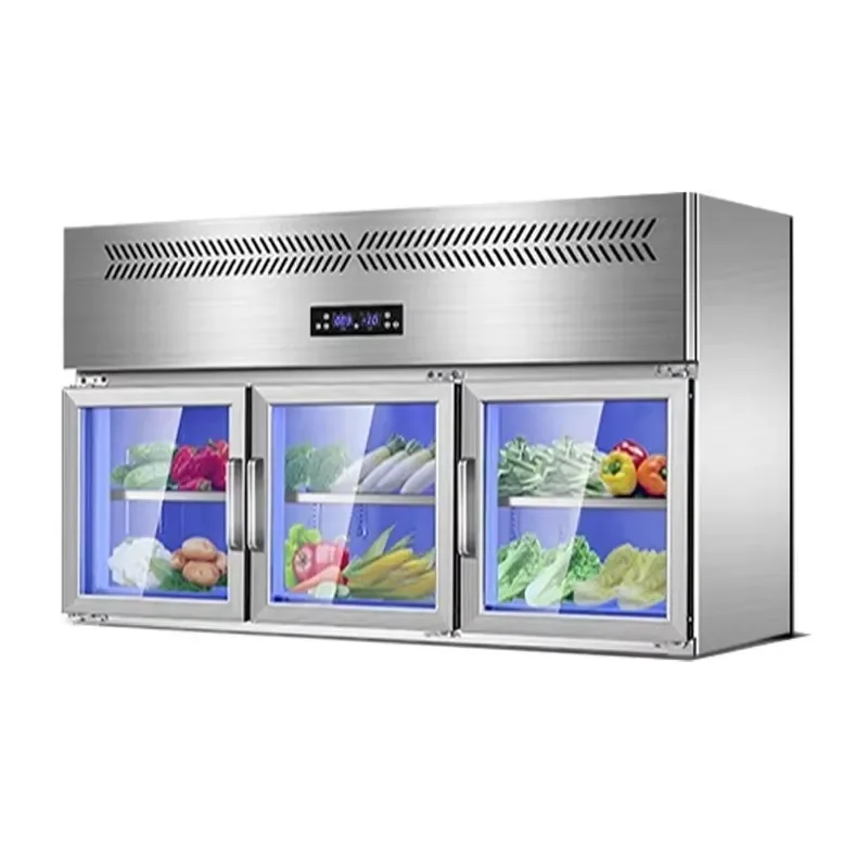 Floor Standing Commercial Refrigerated Cabinet Stainless Steel 201 Meat Display Open Design Refrigerator Freezer Workbench