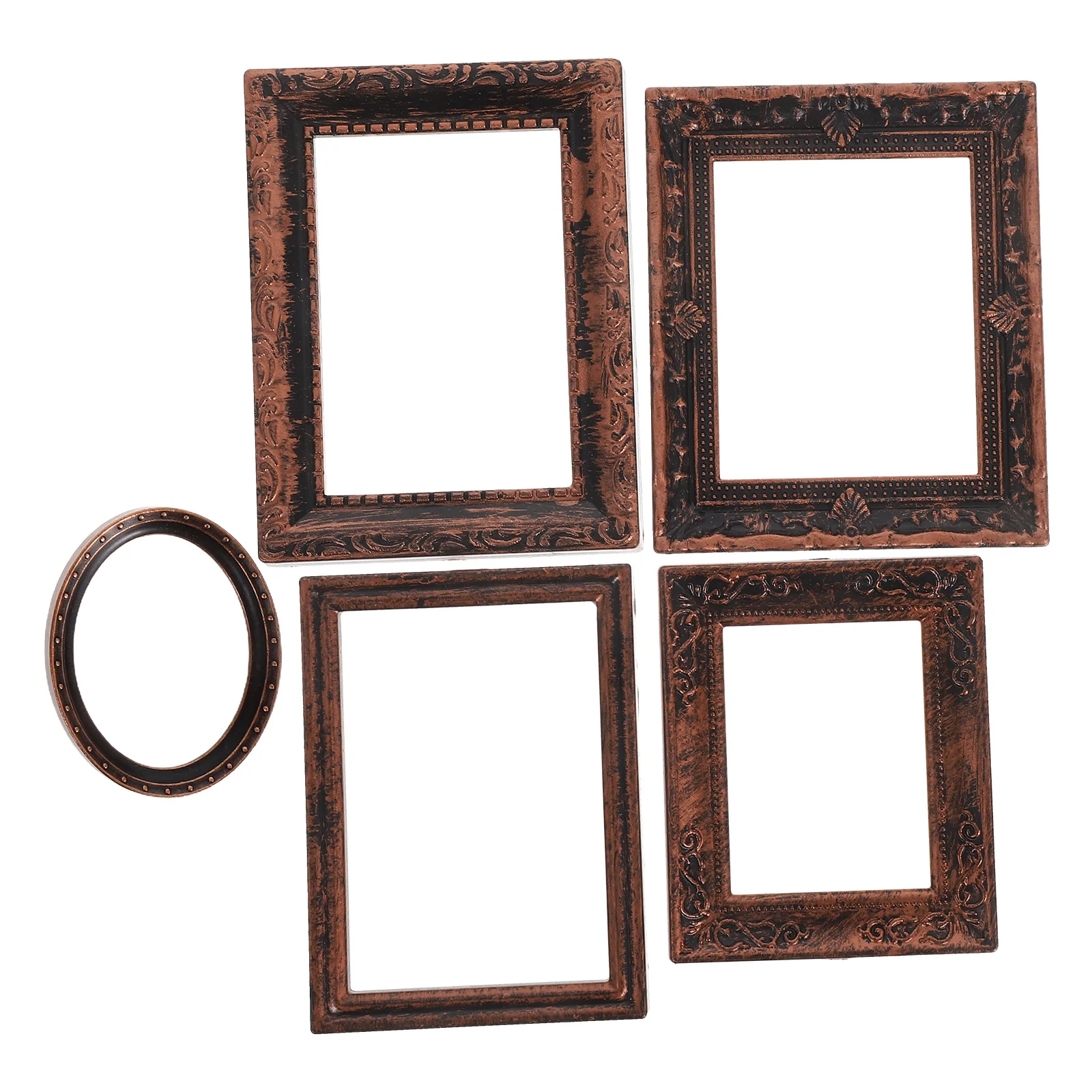 Cornici per foto in bronzo vintage in miniatura da 5 pezzi Scala 1:12 Mini accessori artigianali Decorazione per casa delle bambole Mini cornici Piccola cornice ovale