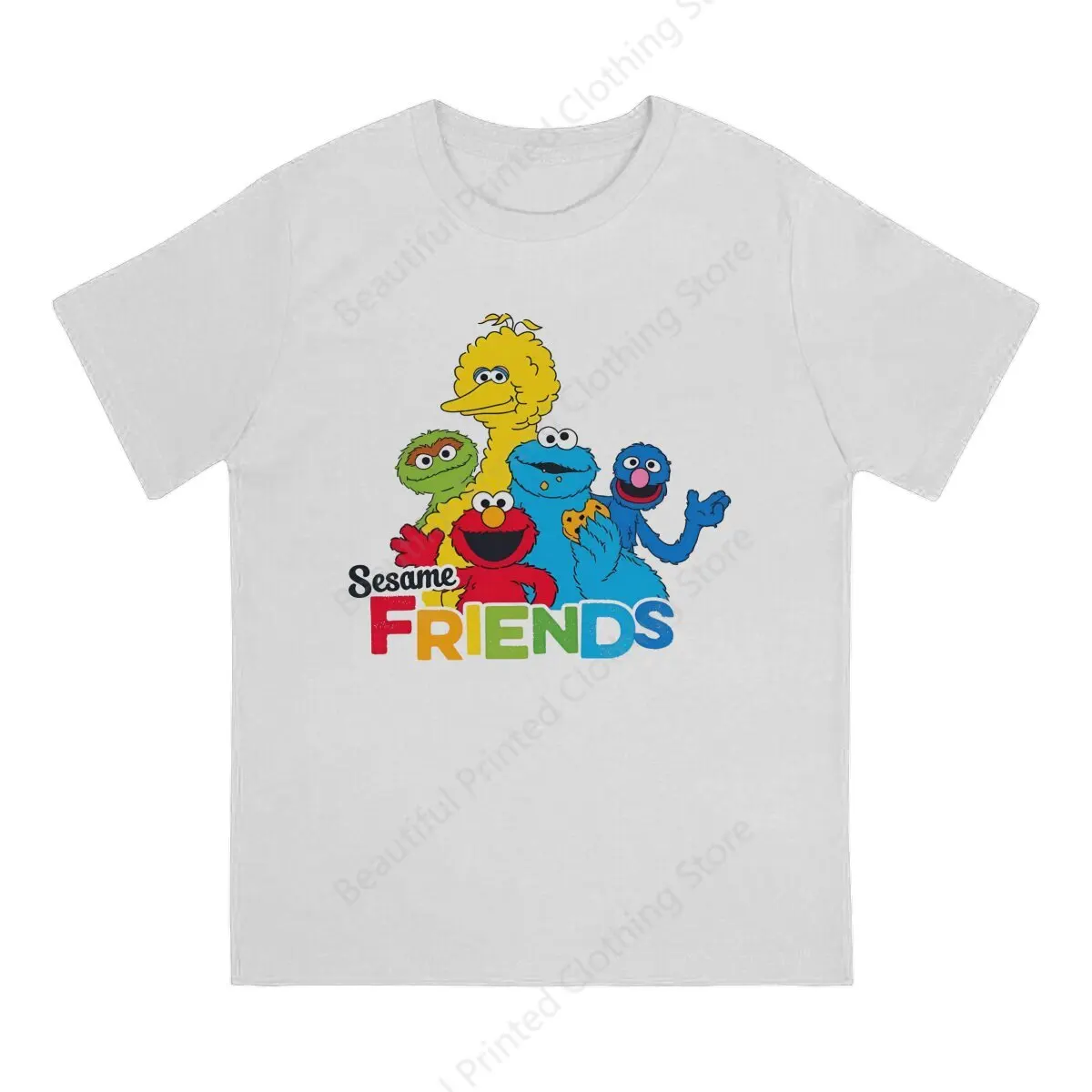 Men's Women's T-Shirt Sesame Streets Collective Members Funny Printing T-ShirtsO-Neck Breathable Tee Cotton Fun Tees