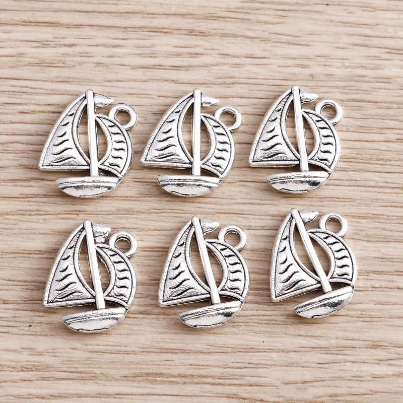 20 Stück 13x17mm Niedliche Segelboot-Anhänger aus Legierung für die Herstellung von DIY-Ohrhängern, Halsketten, Handgemachten Armbändern und Schmuckzubehör – Detail 2