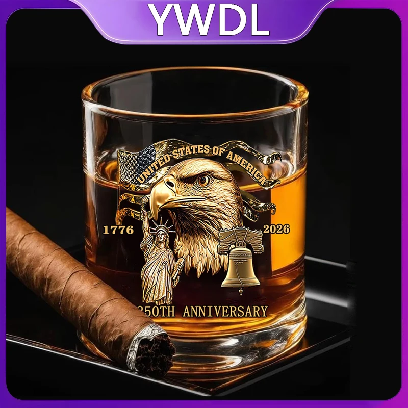 YWDL 1/2pcs America 250th Anniversary Whiskey Glass Cup Clear Scotch Bourbon Cocktail Wine Cup Party Beer Cup Festival Gift 11oz