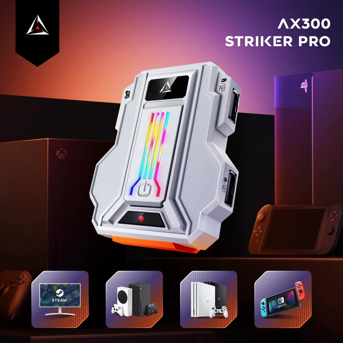 محول ألعاب STRIKER PRO AX300 K&M لأجهزة PS4، PS3، ONE، X360، XSS، XSX، N-Switch، يدعم سماعات الرأس مقاس 3.5 مم، التطبيق
