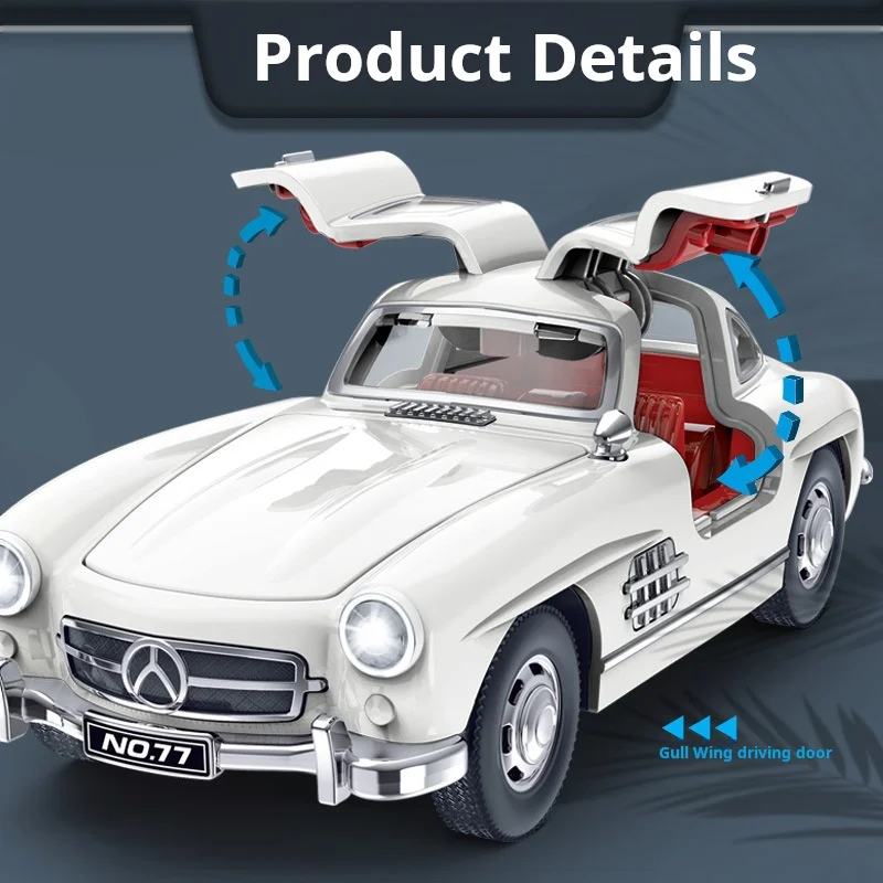 1:32 300SL for Benz Car Model Sound and Light Pull Back Children's Toy Collectibles Birthday Gift Toys for Kids