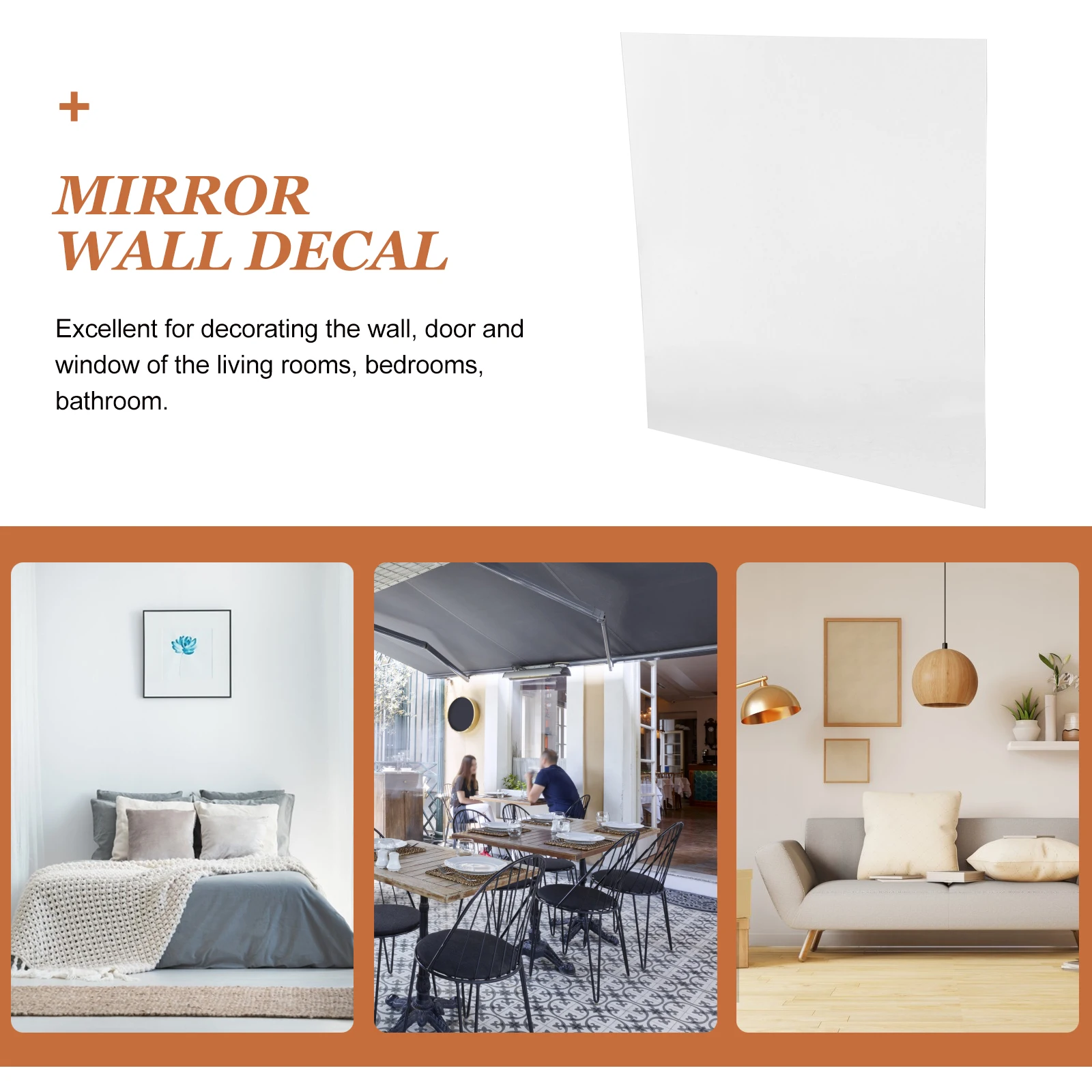 สติ๊กเกอร์ติดผนังลายกระจกสี่เหลี่ยม แผ่นกระจกพลาสติกแบบลอกออกได้ ตกแต่งผนังบ้าน