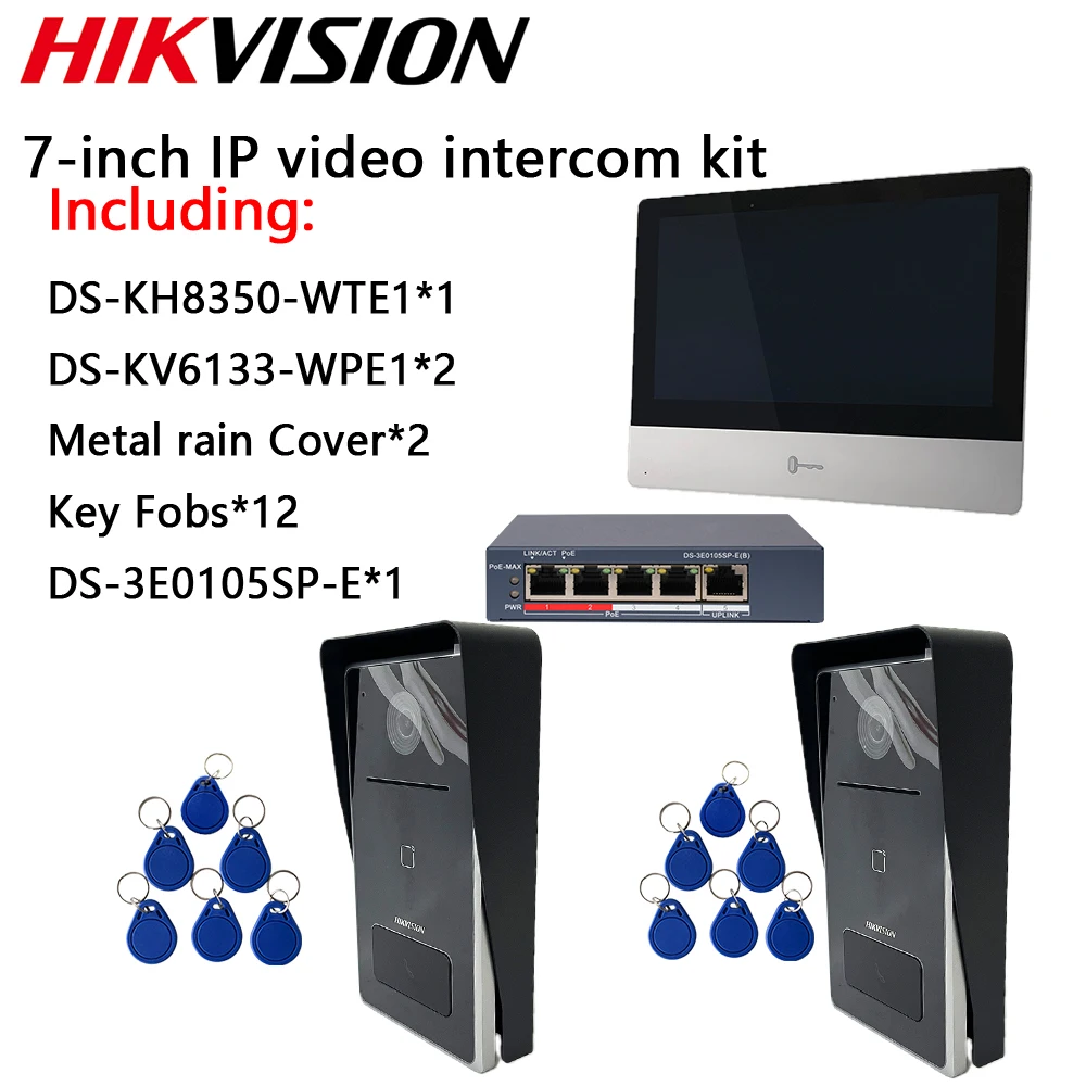 Комплект IP-видеодомофона Hikvision DS-KH8350-WTE1*1 10,1-дюймовый TFT-сенсорный экран DS-KV6133-WME1*2 DS-KABV6133-RS*2 DS-3E0105SP-E*1